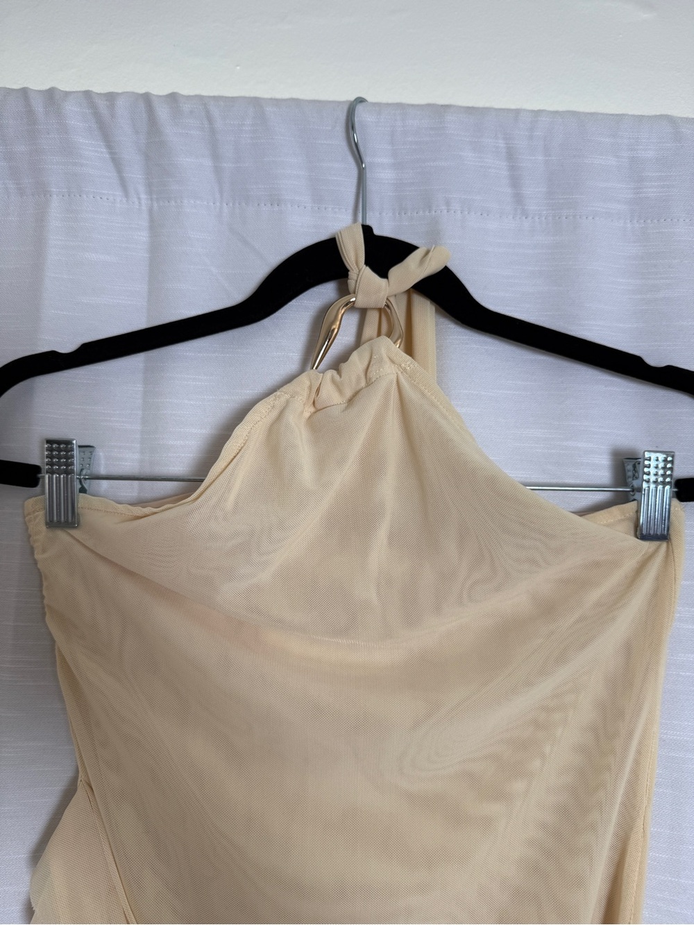 Peppermayo Cream Halter Mini Dress Ruched Bodycon Open Back | Size S - Picture 8 of 12